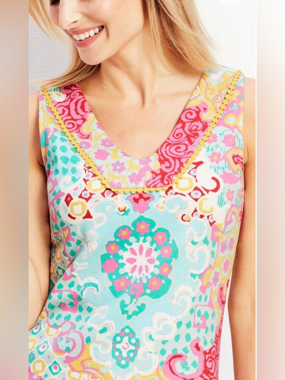 Talbots Vibrant medallion interlock shift Sleeveless Dress - Picture 3 of 8